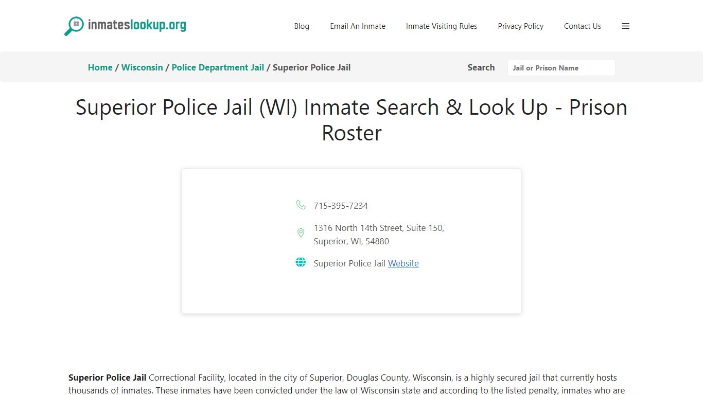 Superior Police Jail (WI) Inmate Search & Look Up - Prison Roster